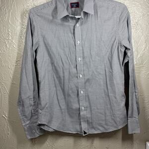 UNTUCKit White Black Long Sleeve Slim Fit Check Business Dress Shirt Mens Medium
